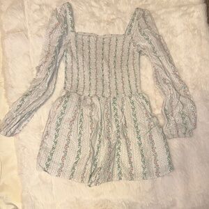 Janie and Jack Floral Long Sleeve Romper - White and Green